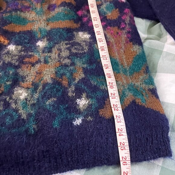 Vintage Michelle Stuart Sweater Womens M Knit Mohair Floral Granny Long Line 90s - Picture 7 of 7